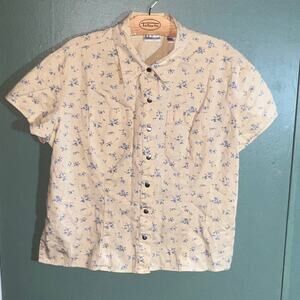 Vintage Villager Sport Petite Cream Floral Button Up Shirt Sz PXL